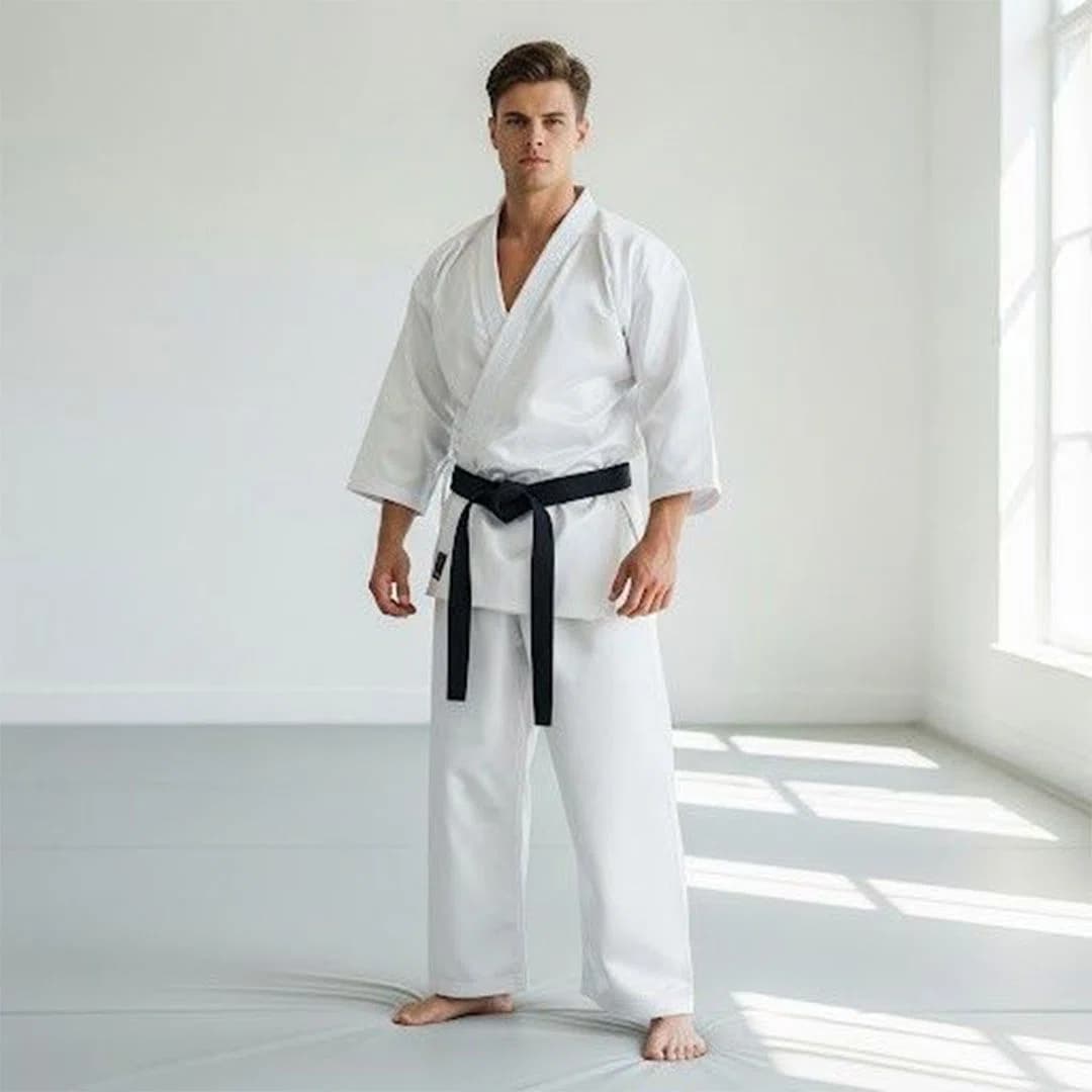 Close-up image of a karate gi sleeve showing reinforced stitching and durable fabric texture perfect for martial arts durability.